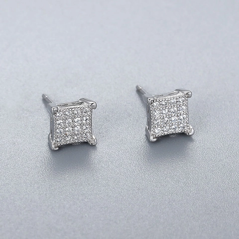 S925 Sterling Silver Square Micro Pave Rhinestone Stud Earrings Minimalist Geometric Fashion Jewelry For Women Daily Gift