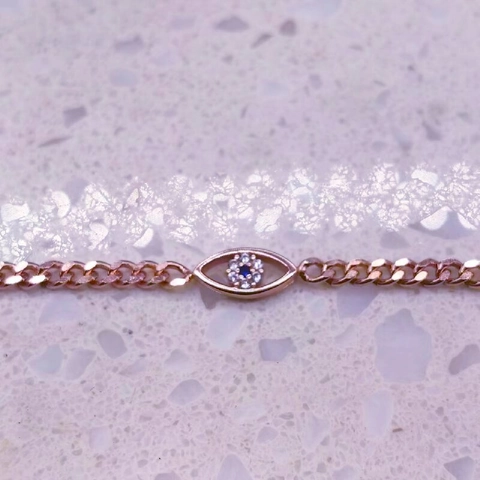 S925 Argento Sterling Zirconia Malocchio Bracciale per Donna Uomo Catena a Grumet Oro Argento Oro Rosa Placcato Gioielli