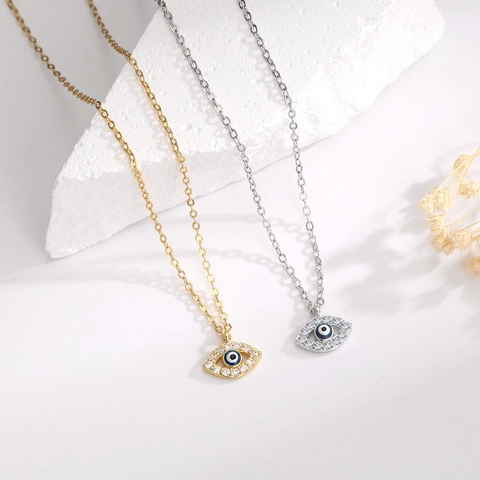 Vintage 925 Sterlingsilber Evil Eye Anhänger Halskette Für Damen Emaille Strass Eingelegt Schlüsselbein Kette Schmuck Geschenk