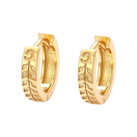 Orecchini a Cerchio Huggie in Argento Sterling 925 a Forma di Foglia Spiga di Grano Motivo Intagliato Retro Donna Gioielli