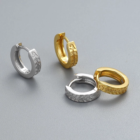 Orecchini a Cerchio Huggie in Argento Sterling 925 a Forma di Foglia Spiga di Grano Motivo Intagliato Retro Donna Gioielli