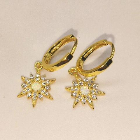 Pendientes de Aro de Plata de Ley 925 Estrella del Norte para Mujer Brillantes con Opalo Artificial y Strass Joyería de Moda