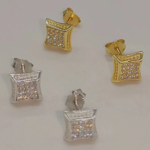 Boucles d'Oreilles Clous Carrées en Argent Sterling S925 Incrustées de Strass Design Cube Géométrique Bijoux Femme