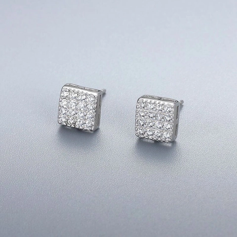 925 Sterling Silver Square Stud Earrings For Women Minimalist Fashion Pavé Rhinestone Geometric Ear Studs Jewelry Gift