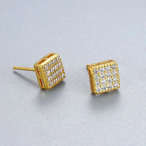 925 Sterling Silver Square Stud Earrings For Women Minimalist Fashion Pavé Rhinestone Geometric Ear Studs Jewelry Gift
