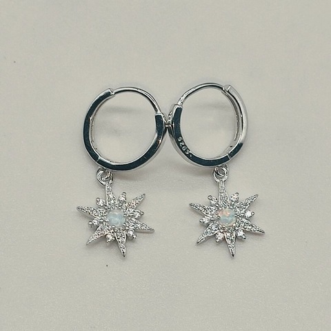 Pendientes de Aro de Plata de Ley 925 Estrella del Norte para Mujer Brillantes con Opalo Artificial y Strass Joyería de Moda