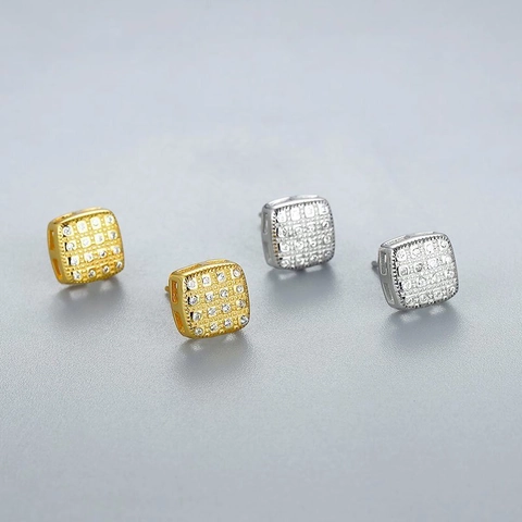 Luxury 925 Sterling Silver Earring Post Micro Inlaid Zirconia Stud Earrings For Women Square Geometric Minimalist Fashion Jewelry Ear Studs
