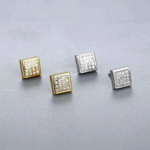 925 Sterling Silver Square Stud Earrings For Women Elegant Minimalist Geometric Zirconia Inlaid Earrings Fashion Jewelry Gift