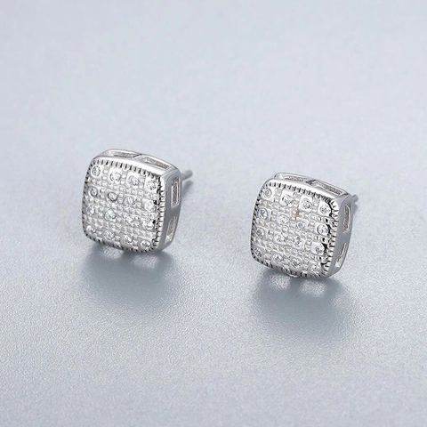 Luxury 925 Sterling Silver Earring Post Micro Inlaid Zirconia Stud Earrings For Women Square Geometric Minimalist Fashion Jewelry Ear Studs