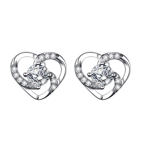 Pendientes de Botón de Corazón de Plata de Ley 925 Elegantes para Mujer Joyería Romántica con Strass Incrustado Regalo Valentín