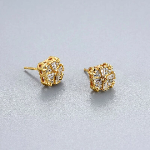 925 Sterling Silver Square Stud Earrings For Women Rhinestone Inlaid Geometric Minimalism Gold Silver Fashion Ear Jewelry