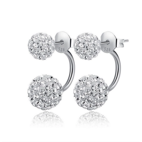 925 Sterling Zilveren Dubbele Bal Oorknopjes Voor Vrouwen Strass Ingelegde Geometrische S925 Zilveren Stift Zoete Sieraden