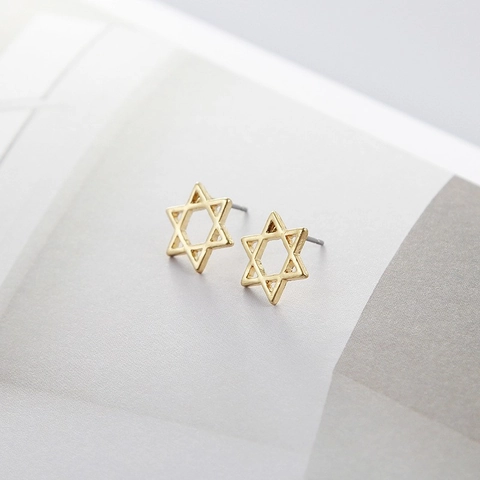 Minimalisti Orecchini a Bottone Esagonali Cavi in Argento Sterling 925 Placcati Oro Stella Orecchini per Donna Gioielli di Moda Stile Coreano