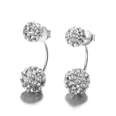 925 Sterling Zilveren Dubbele Bal Oorknopjes Voor Vrouwen Strass Ingelegde Geometrische S925 Zilveren Stift Zoete Sieraden