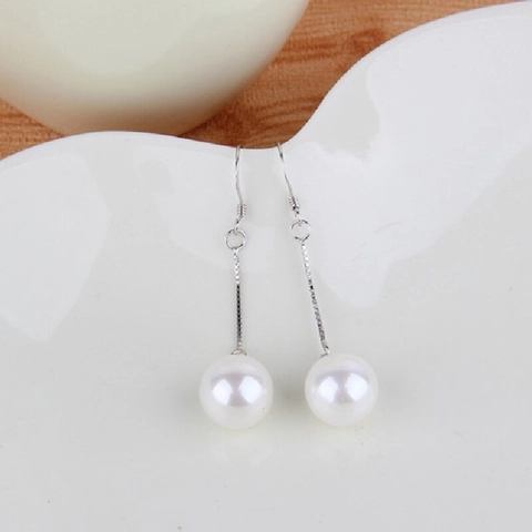 925 Sterling Silver Long Drop Earrings For Women Elegant Sophisticated Fashion Artificial Pearl Box Chain Dangle Earrings Jewelry