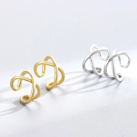 Ear Cuffs de Plata de Ley 925 con Línea Cruzada para Mujer Minimalista Sin Agujero Forma de X Pendientes de Clip Joyería de Moda