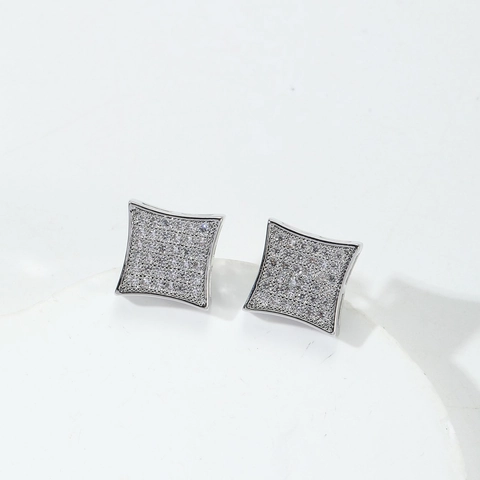 Orecchini a Bottone in Argento Sterling 925 con Strass a Rombo Orecchini Quadrati Geometrici Minimalisti Francesi per Donna