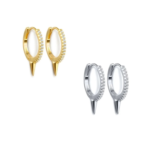Orecchini a Cerchio Punk Spike in Argento Sterling 925 per Donna Micro Pave Strass Geometrici Pendenti a Cono Gioielli di Moda
