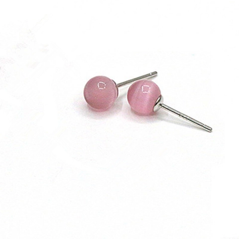 Pendientes de Botón de Plata de Ley 925 Con Piedra de Ojo de Gato Rosa Artificial Bola Redonda Para Mujer Joyería Clásica