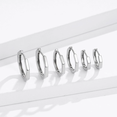 Pendientes de Aro Octogonales Geométricos de Plata de Ley 925 para Mujeres Hombres Joyería de Moda Personalizada Minimalista