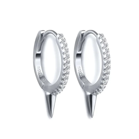 Orecchini a Cerchio Punk Spike in Argento Sterling 925 per Donna Micro Pave Strass Geometrici Pendenti a Cono Gioielli di Moda