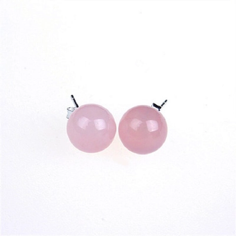 Pendientes de Botón de Plata de Ley 925 Con Piedra de Ojo de Gato Rosa Artificial Bola Redonda Para Mujer Joyería Clásica