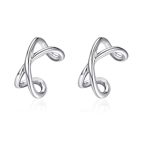 Ear Cuffs de Plata de Ley 925 con Línea Cruzada para Mujer Minimalista Sin Agujero Forma de X Pendientes de Clip Joyería de Moda
