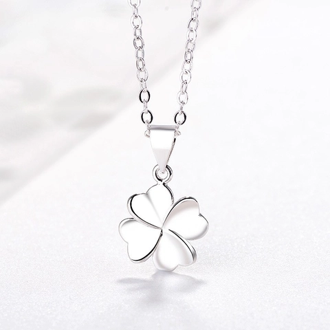925 Sterling Silver Four Leaf Clover Pendant For Women Polished Simple Sweet Heart Shaped Jewelry Pendant Only Without Chain
