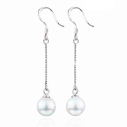 925 Sterling Silver Long Drop Earrings For Women Elegant Sophisticated Fashion Artificial Pearl Box Chain Dangle Earrings Jewelry