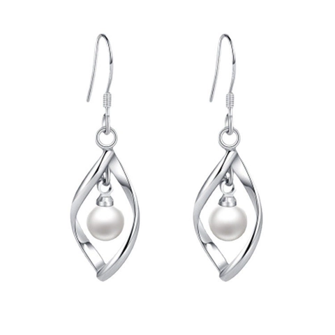 925 Sterling Silver Hollow Twisted Rhombus Drop Earrings Artificial Pearl Pendant Elegant Women Fashion Jewelry Gift