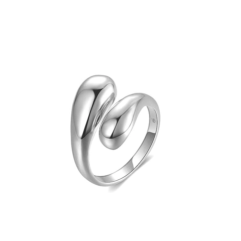 925 Sterling Silver Asymmetric Water Drop Open Ring Minimalist Adjustable Fluid Metal Finger Ring For Women Daily Jewelry Gift