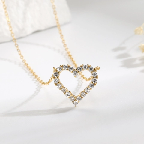925 Sterlingsilber Hohl Herz Anhänger Halskette Für Damen Zirkonia Eingelegt Weiß Gelbgold Überzogen Minimalistischer Schmuck