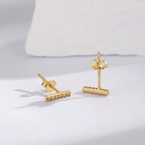 925 Sterling Silver Single Row Zirconia Stud Earrings Gold Platinum Plated Minimalist Bar Earrings Jewelry For Women