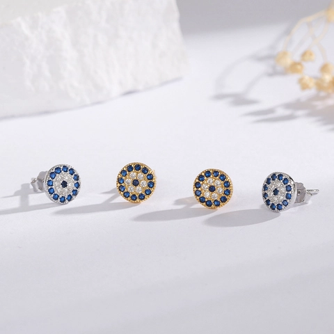925 Sterling Silver Evil Eye Stud Earrings For Women Individual Fashion Zirconia Inlaid Gold Silver Plated Jewelry Gift