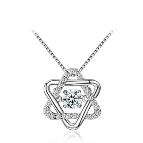 Collar de Esagrama de Plata de Ley S925 Con Piedra Danzante Para Mujer Joyería Regalo Cadena Con Colgante Estrella De David Circonia