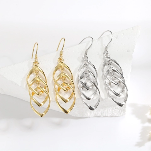 925 Sterling Zilver Gedraaide Golvende Lijn Drop Oorbellen Koreaanse Stijl Elegante Kwastje Oordraad Goud Zilver Verguld Sieraden Vrouwen