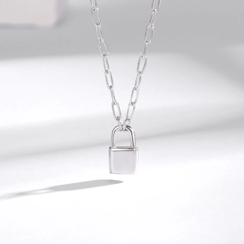 S925 Sterling Silver 18K Gold Plated Padlock Pendant Necklace For Women Minimalist Smooth Solid Lock Clavicle Paperclip Chain