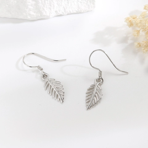 Pendientes de Gancho de Plata de Ley 925 con Forma de Hoja para Mujer Minimalista Coreano Delicados Pendientes Colgantes de Pluma Joyas Regalo