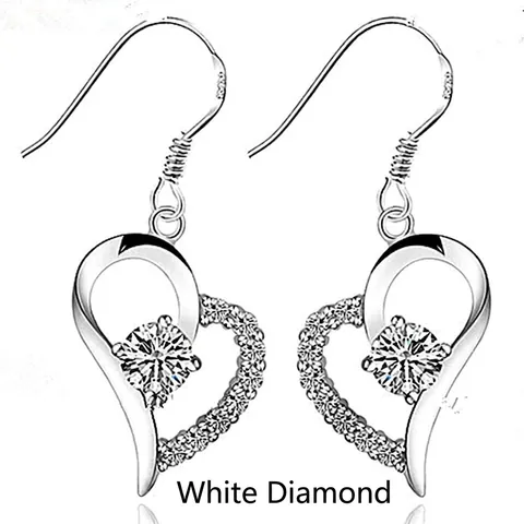 925 Sterling Silver Hollow Heart Drop Earrings With Purple White Rhinestone Sparkling Gemstone Jewelry For Women Girls Gift