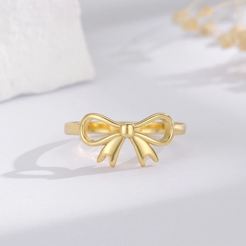 S925 Sterlingsilber Schleife Ring Für Damen Vergoldet Hohles Herz Stil Zart Minimalistisch Hochglanzpoliert Edler Schmuck Geschenk