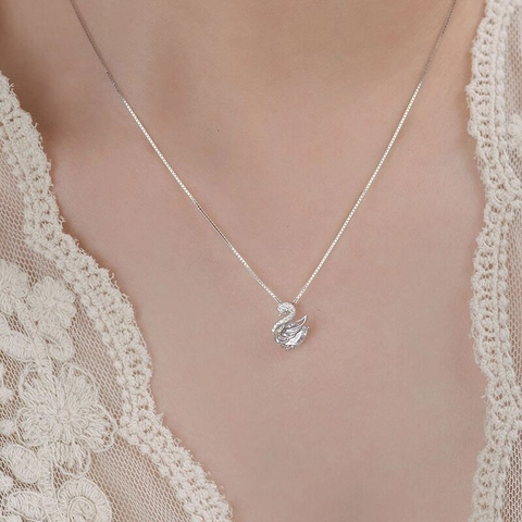 925 Sterling Silver Swan Pendant Necklace For Women Luxury Zirconia Inlaid Animal Design Dainty Box Chain Jewelry Gift