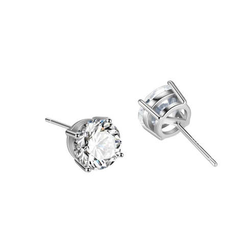 925 Argento Sterling Classico Quattro Griffe Taglio Rotondo Strass Orecchini a Bottone Ipoallergenico Moda Lusso Gioielli per Donna