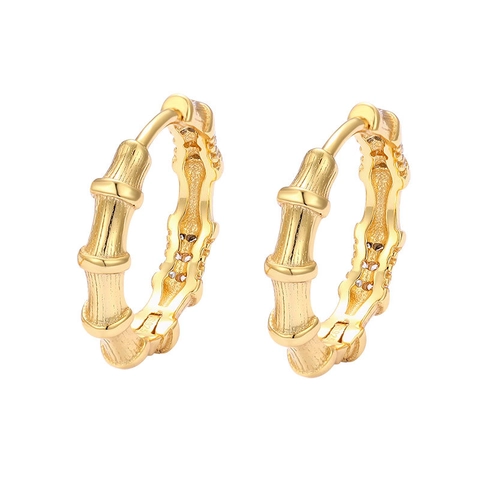 Eleganti Orecchini a Cerchio in Argento Sterling 925 Design a Bambù Con Zirconi Placcati Oro Argento Orecchini Geometrici per Donna