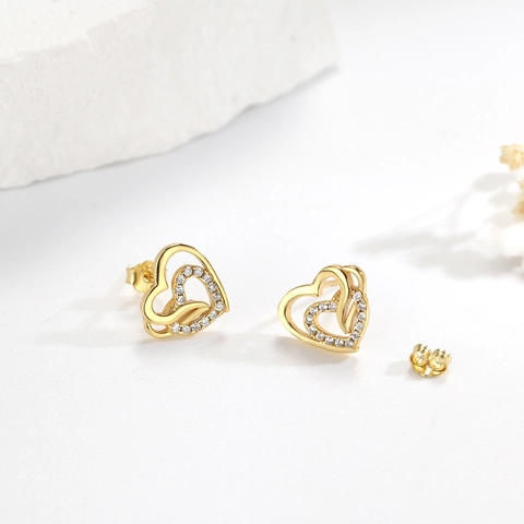 925 Sterlingsilber Doppel Herz Ohrstecker Pave Strass Für Damen Elegant Mode Herzform Ohrringe Schmuck Geschenk