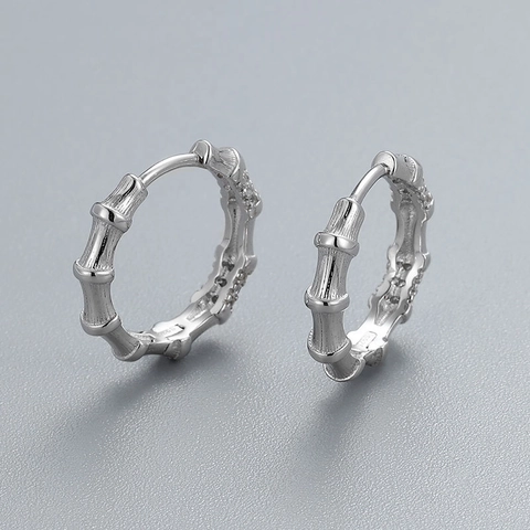 Eleganti Orecchini a Cerchio in Argento Sterling 925 Design a Bambù Con Zirconi Placcati Oro Argento Orecchini Geometrici per Donna