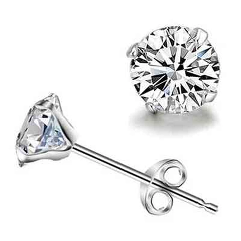 Orecchini a Bottone Tondi in Argento Sterling 925 con Zirconia a Quattro Griffe per Donna Uomo Minimalista Placcato Oro Unisex