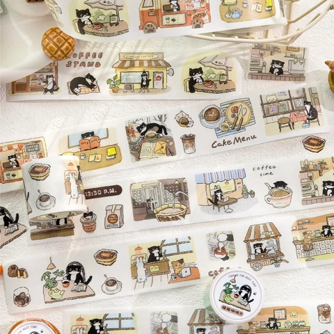 Cartoon Cat Cafe Washi Tape Special Oil Die Cut Decorative Tape For DIY Journaling Scrapbooking Washi Paper Stationery Decoration Art