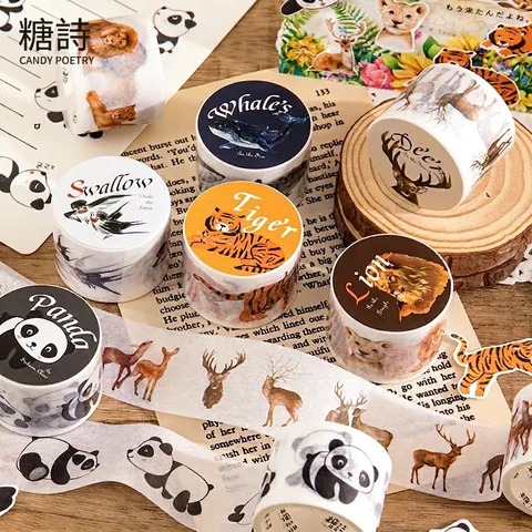 Mysterious Animal Series Washi-tape Handgeschilderd Panda Tijger Walvis Patronen DIY Scrapbooking Decoratieve Maskeertape