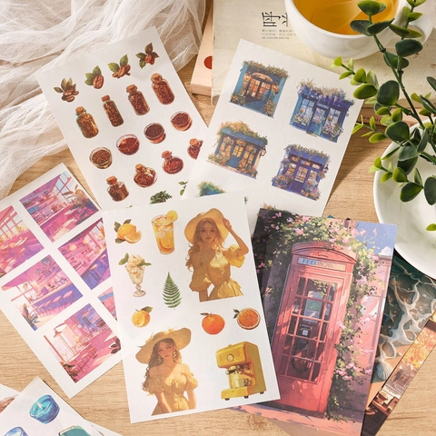 50 Sheets Vintage Illustration Scrapbooking Sticker Book Garden Scenery Theme Washi Paper Decorative Stickers For Planner