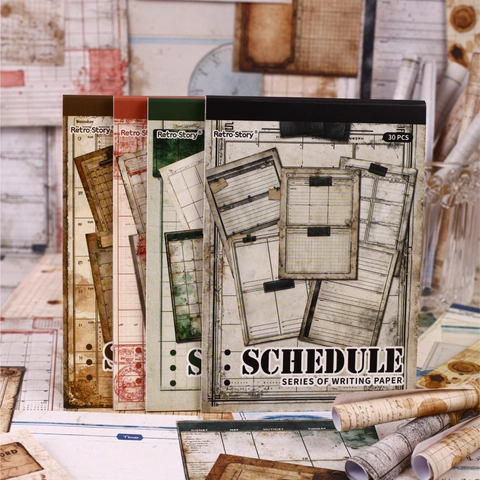 Retro Story Vintage Zeitplan Material Papier 30 Blatt Scrapbooking Papier Für DIY Journaling Dekorative Hintergrund Papier Gitter Design